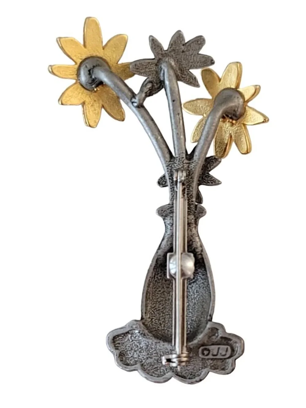 JJ Jonette Gold And Silver Tone Flower, Vase Brooch, Signed M604